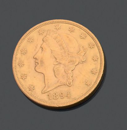 ETATS-UNIS. Pièce de 20 dollars en or jaune,...