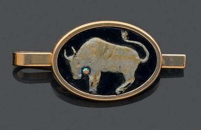 Set: brooch with gilded metal and glass or...