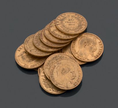 FRANCE. Seize pièces de vingt francs en or...