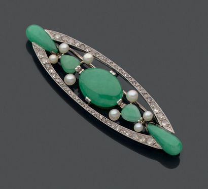 Broche ovale en platine et or gris 18K (750),...