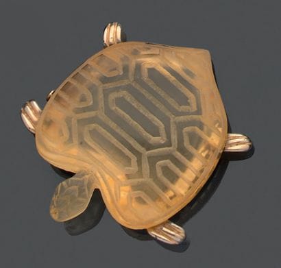 Set: brooch with gilded metal and glass or...