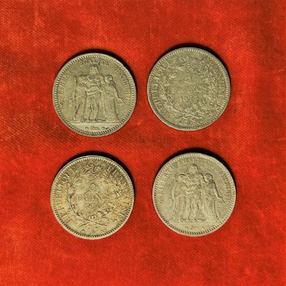 FRANCE. Quatre pièces de cinq francs en argent....