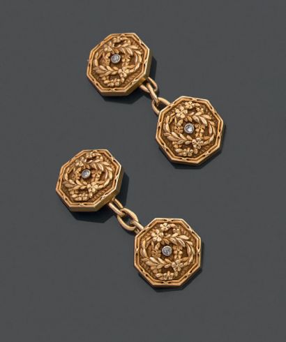 Paire de boutons de manchette en or jaune...