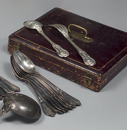 Twelve large silver flatware (950), the handles...