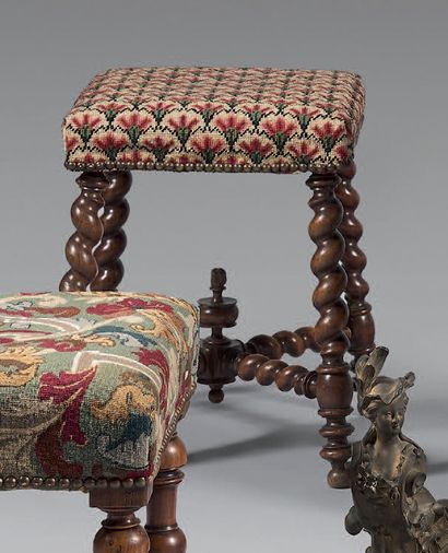 Stool in twisted walnut, the flared legs...