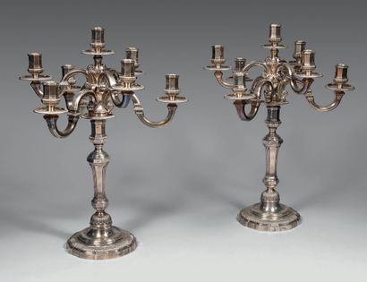 Pair of large silver candelabras (950), decorated...