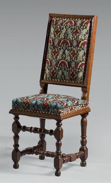 Pair of chairs in natural wood with high...