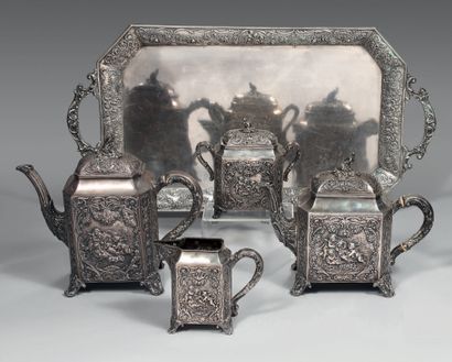 Silver tea and coffee set (800). The pourer,...