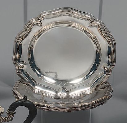 Suite of six round silver plates (950), the...