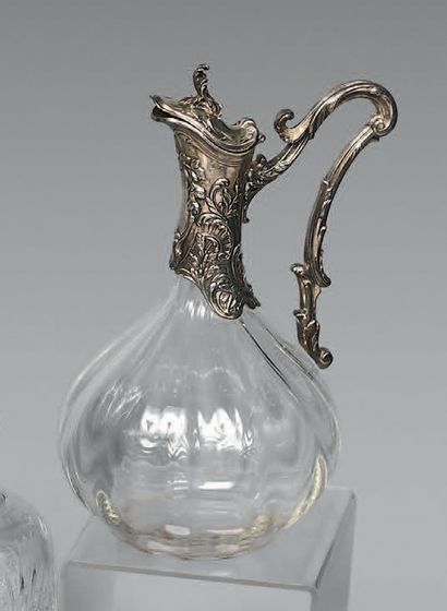 Crystal ewer with ribs, the silver setting...