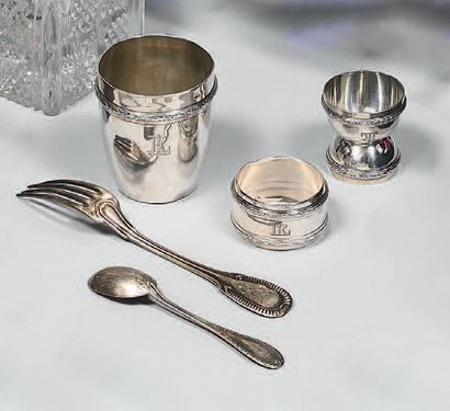Silver baby set (950), applied with a frieze...