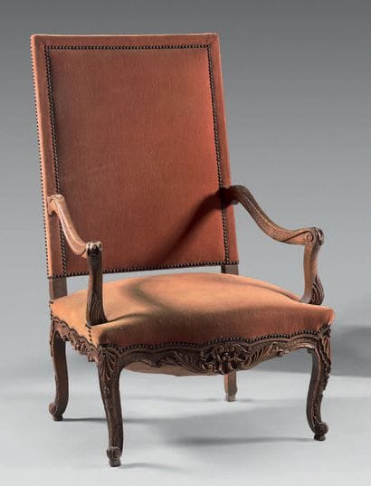 Armchair with high flat back, in natural...