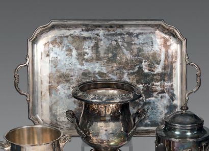 Large silver plated serving tray, the edge...