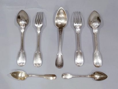 Set of silver cutlery (950), net pattern,...