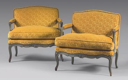 Pair of marquises in green lacquered wood,...