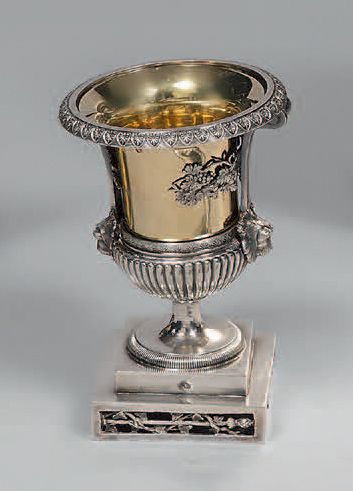 Mustard pot in silver and vermeil, in the...