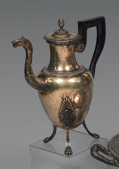 Silver (950) and vermeil tripod coffee pot,...