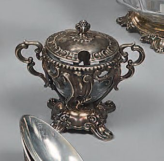 Mustard pot in silver (950), the lid bordered...