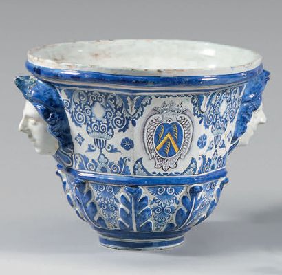 Octagonal earthenware pot holder decorated...