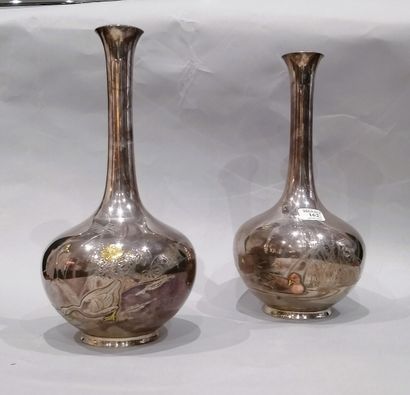 Pair of high necked silver (950) and vermeil...