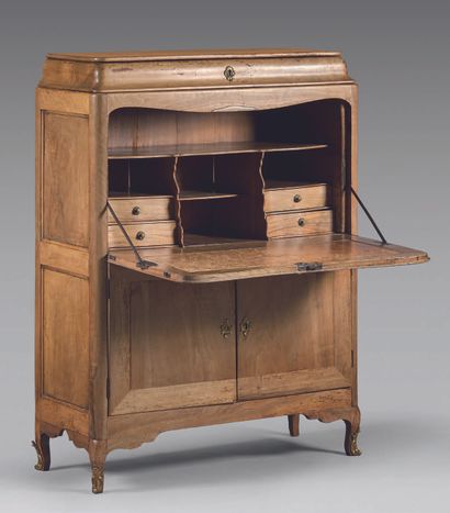 Secretary in fruit wood. Opens to a drawer...