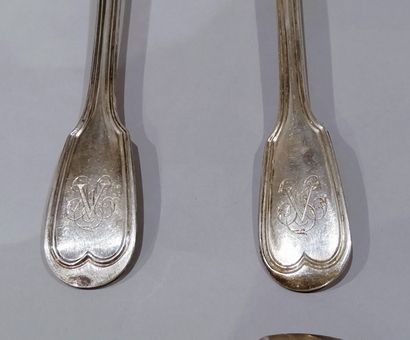 Set of silver cutlery (950), net pattern,...