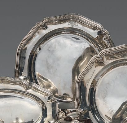 Very large round silver dish (950), the wing...