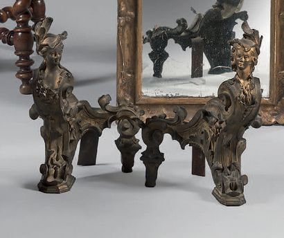 Pair of gilt bronze andirons, called 