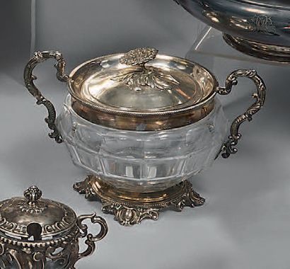 Sugar bowl with twelve facetted sides, the...