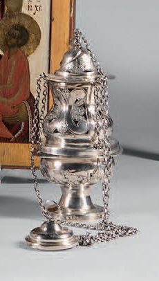 Silver incense burner of baluster form. The...