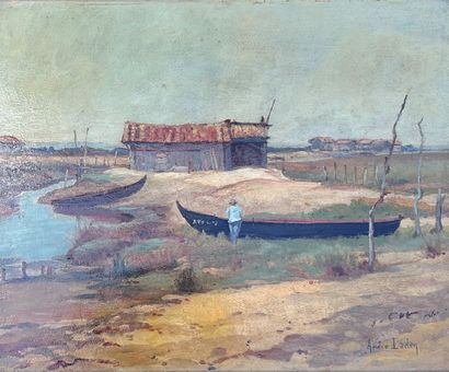 André LADEN (XXe siècle) :
FISHING HUTS IN...
