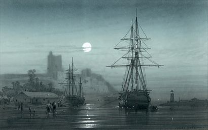 Jules NOËL (1815-1881) :
TROIS-MÂTS AU PORT,...