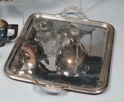 Serving tray with two handles in silver plated...