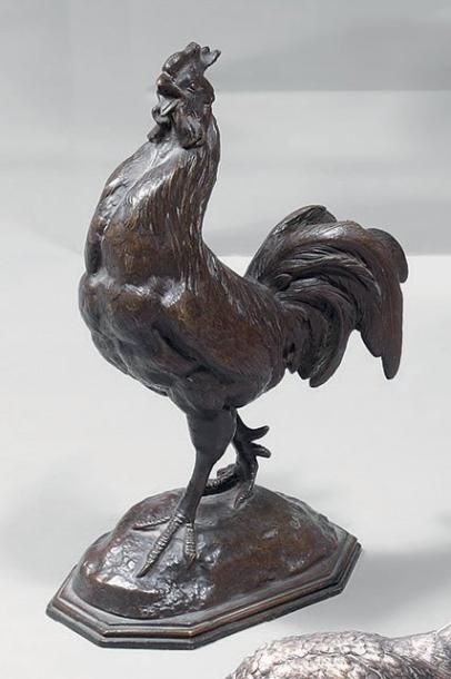 Alfred BARYE (1839-1882)
COQ. Bronze à patine...