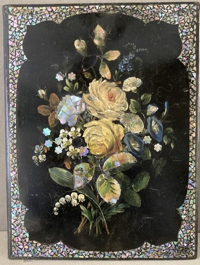 Black lacquered paper-mâché desk pad with...