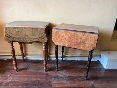 Two bedside tables in fruitwood, with a door...