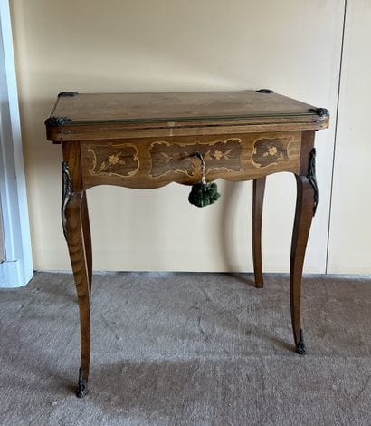 Wooden game table inlaid with flowers and...