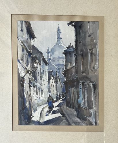 H.F. WAGNER: STREET OF PARIS. Watercolor,...