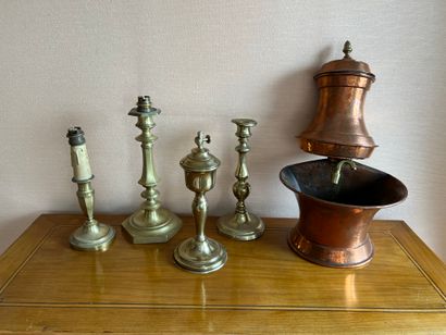 Lot of four torches or oil lamp in brass,...