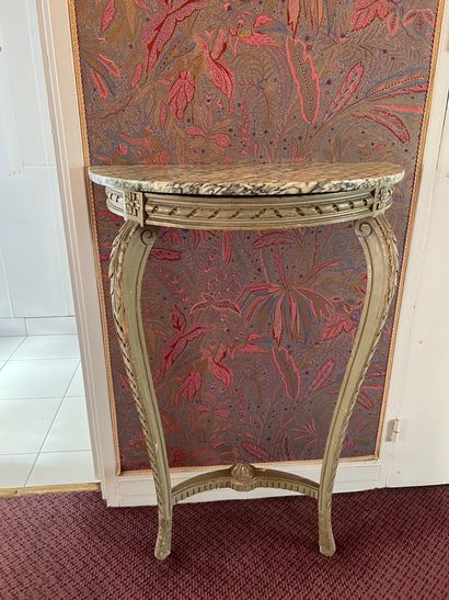 Petite console demi-lune en bois laqué gris,...