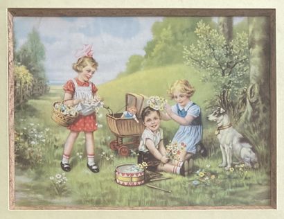 Lot: - a framed reproduction: CHILDREN'S...