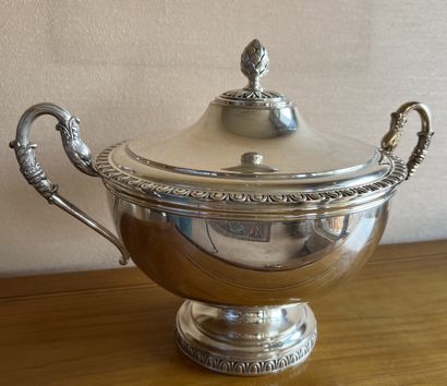 Large covered vegetable dish on pedestal,...