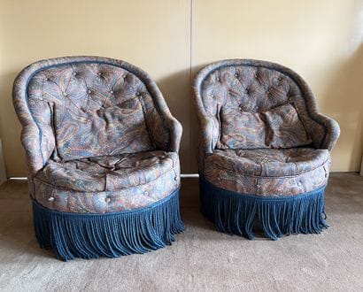 Pair of armchairs like a toad, upholstered...