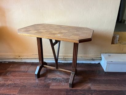 Fruitwood table, the rectangular top with...