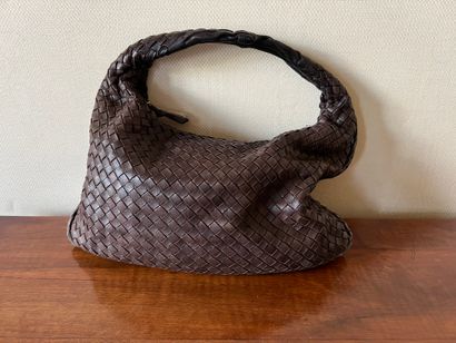 BOTTEGA VENETA. Chocolate woven leather shoulder...