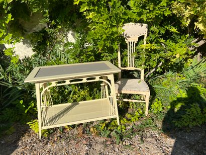 
Winter garden table and chair in cream lacquered...