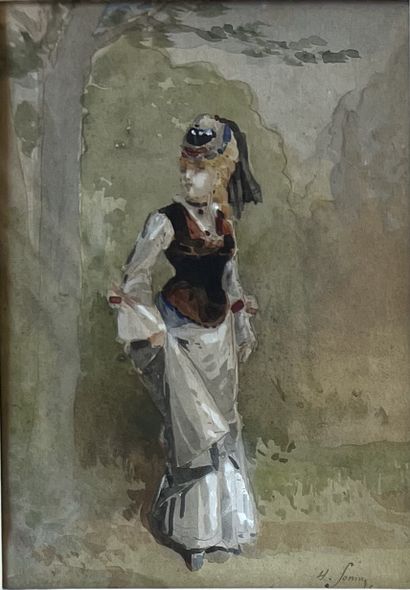 Henri SOMM (1810-1889) : ELEGANT WOMAN ON...