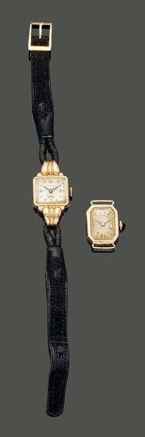 Two 18K (750) yellow gold ladies' watches,...