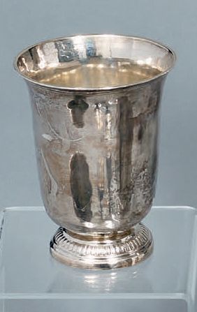 Silver tulip tumbler on a pedestal with gadroon...