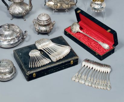 Ménagère de couverts en argent (925), à décor...